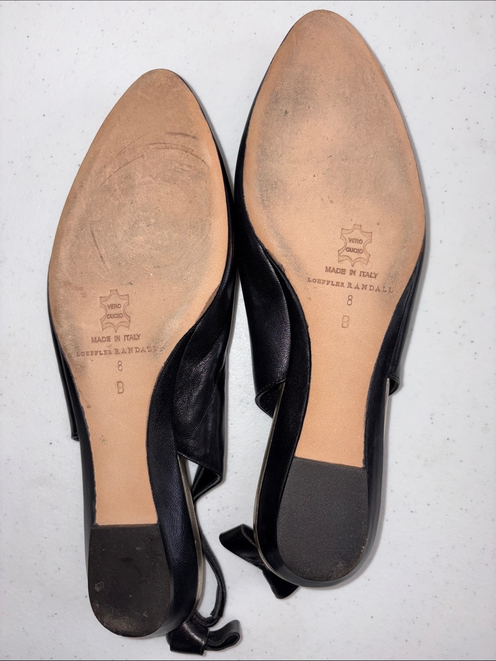 Loeffler Randall Women Black Leather Pointed Slingback Flats 8 Bow Leather Point - Picture 2 of 3